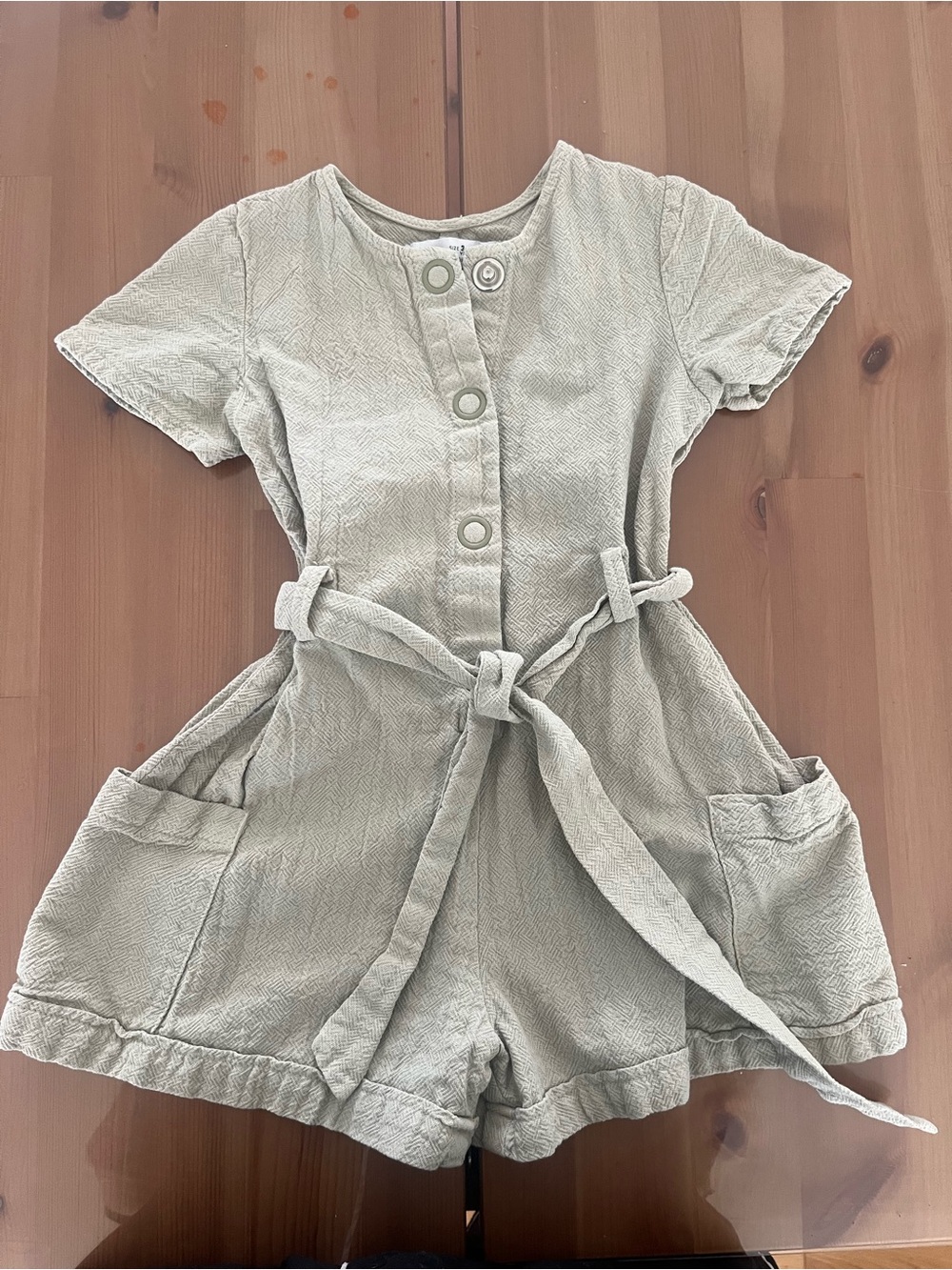 Zara Light Sage Short Sleeve Belted Romper
